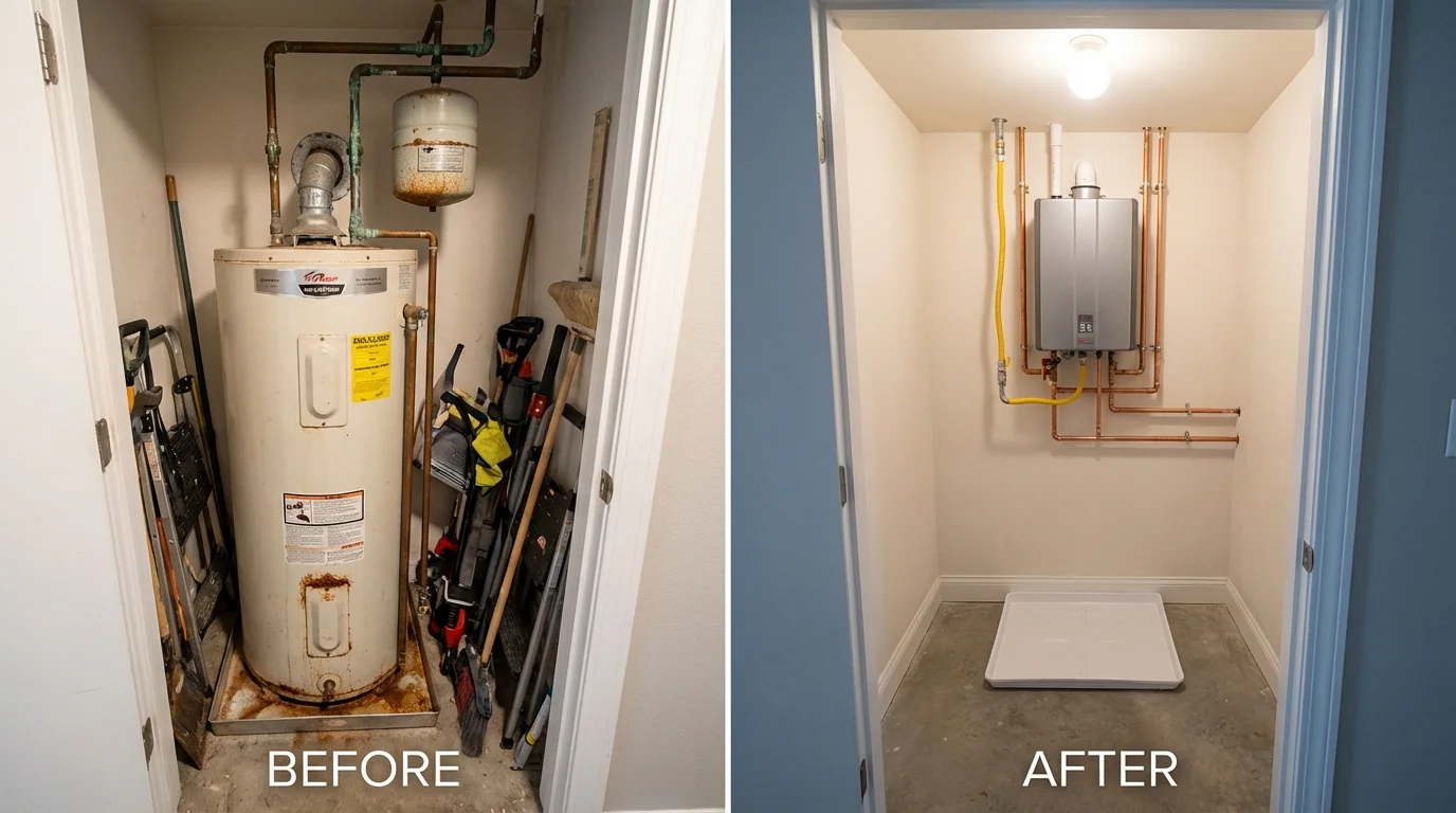 Tank water heater versus wall-mounted tankless unit comparison for Red Lion, PA homeowners