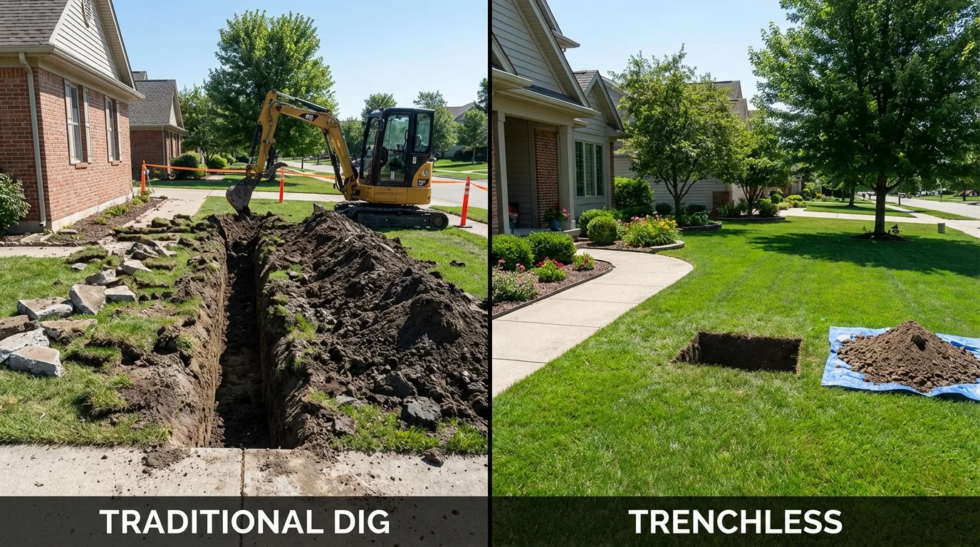Trenchless sewer repair with minimal yard damage versus traditional excavation in Red Lion, PA